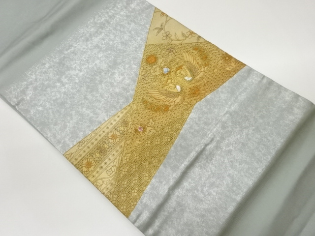 JAPANESE NAGOYA OBI / SHELL INLAY / KINSAI / EMBROIDERY / SHIPPO PATTERN